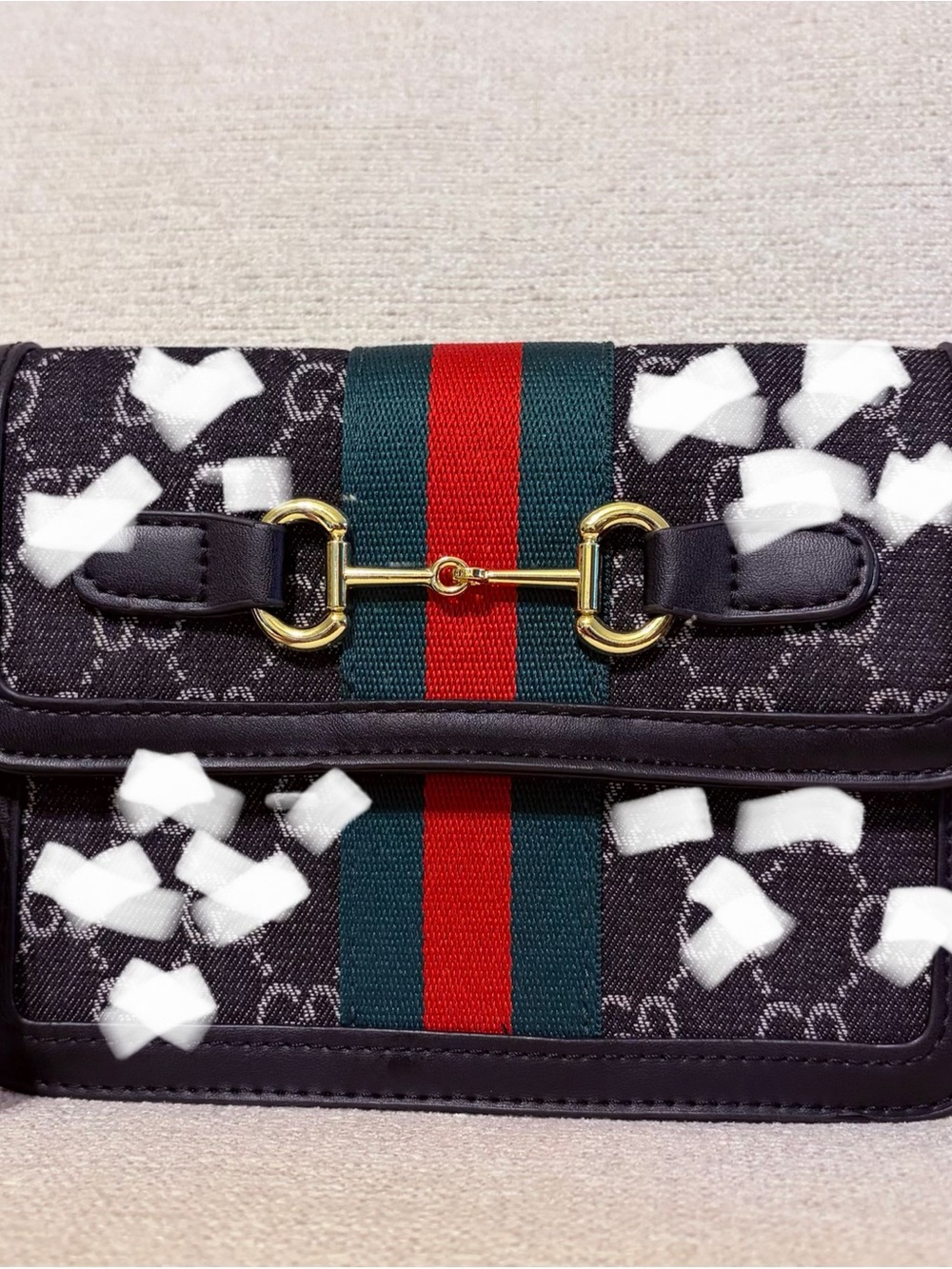 Black Supreme Canvas Crossbody with Green-Red Web Stripe